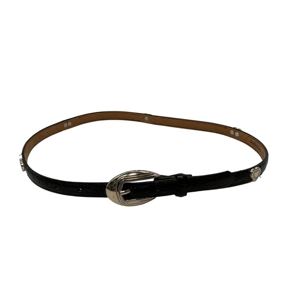 Brighton Black Croc Embossed Leather Heart Concho Belt Silver Buckle B10293 32 M - Picture 2 of 6